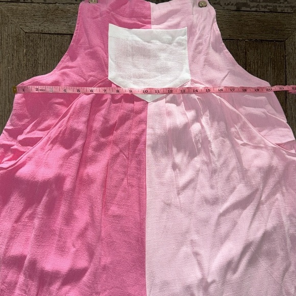 Bibi Color Block Gathered Front Slub Jumpsuit Pink and White - Picture 6 of 7
